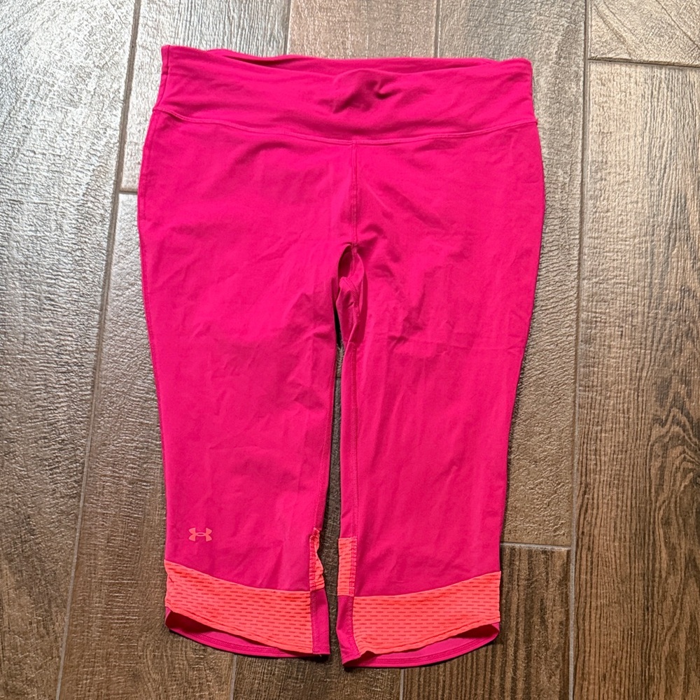 Under Armour Bright Pink Capri Leggings with Orange Trim